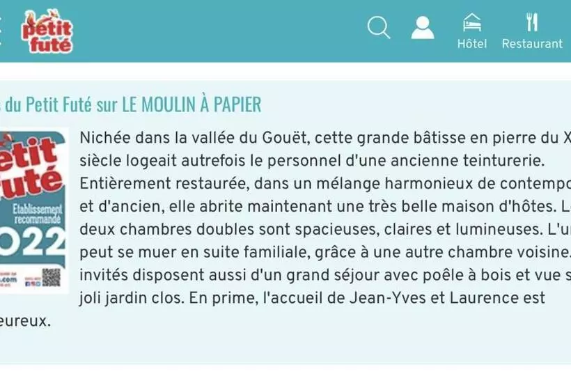 ベッドアンドブレックファースト Chambres D Hôtes Du Moulin à Papier