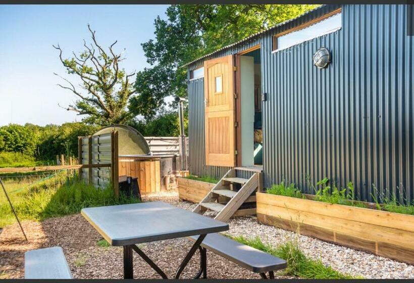 Shepherds Hut With Scandinavian Hot Tub And Hydromassager