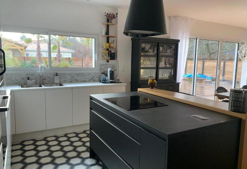 Villa Aux Palmiers,piscine 28°,pétanque,coeur Bassin