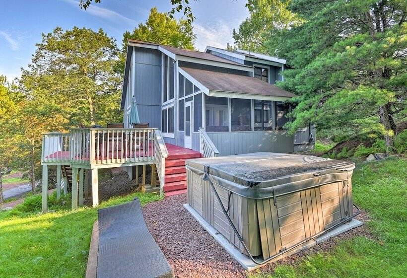 Waterfront Lake Harmony Home W/ Hot Tub & Fire Pit