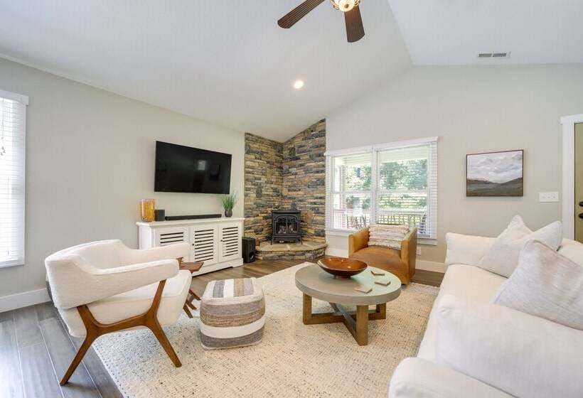 Deck + Mtn Views: Riverfront Cullowhee Home