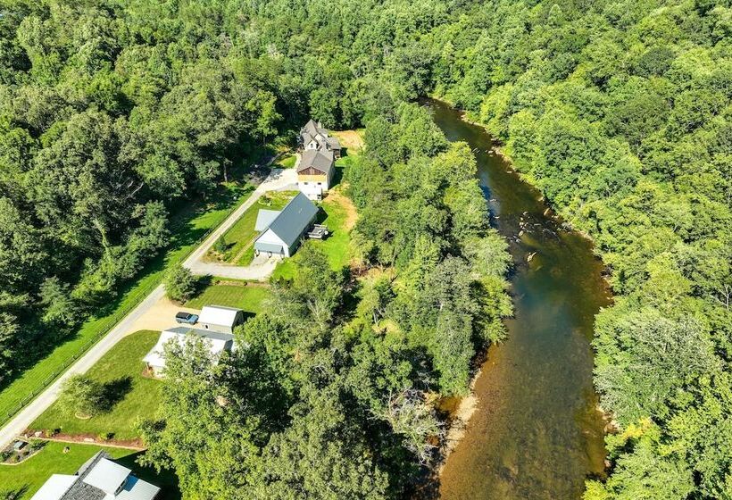 Deck + Mtn Views: Riverfront Cullowhee Home