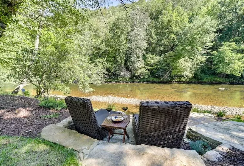 Deck + Mtn Views: Riverfront Cullowhee Home