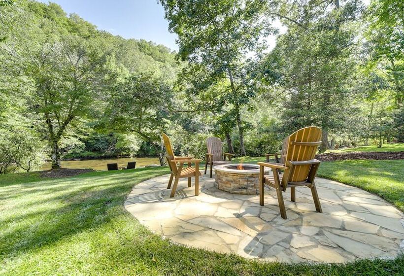 Deck + Mtn Views: Riverfront Cullowhee Home
