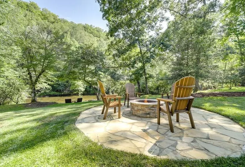 Deck + Mtn Views: Riverfront Cullowhee Home
