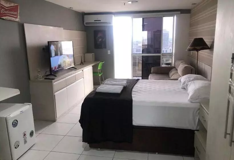 Flat Hotel Morador 1110 Suíte,sofá,varanda,cozinha