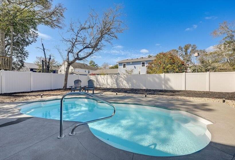 Oak Island Home W/ Pool: Walk To Long Beach!