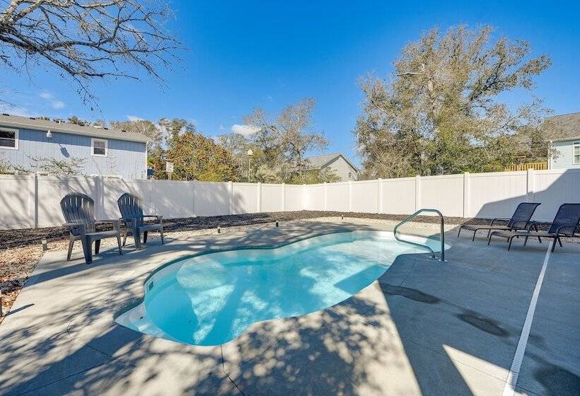 Oak Island Home W/ Pool: Walk To Long Beach!