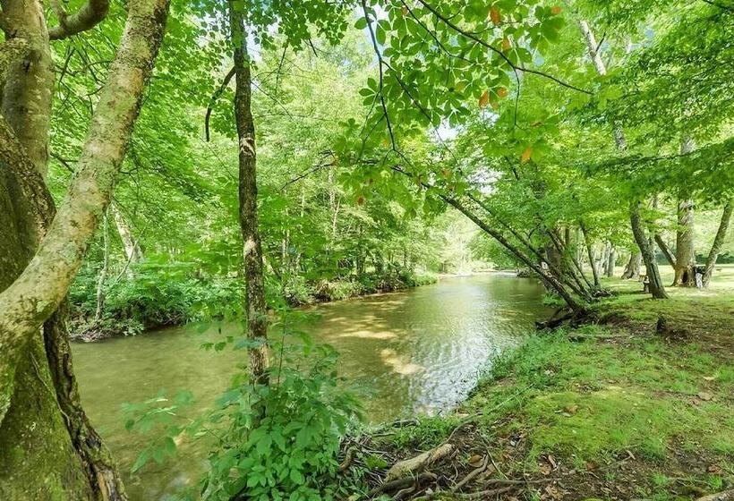 Riverfront Cabin W/ Hot Tub & Mountain Views!