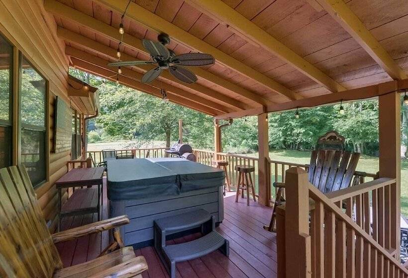 Riverfront Cabin W/ Hot Tub & Mountain Views!