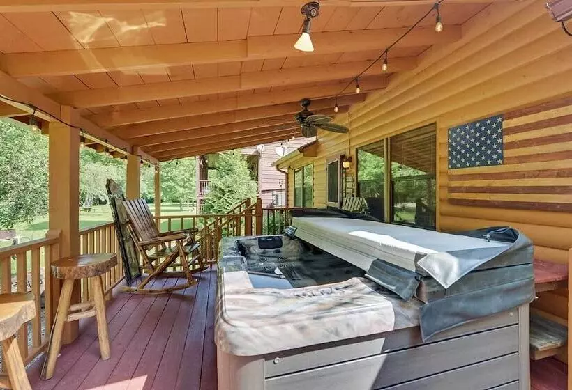 Riverfront Cabin W/ Hot Tub & Mountain Views!