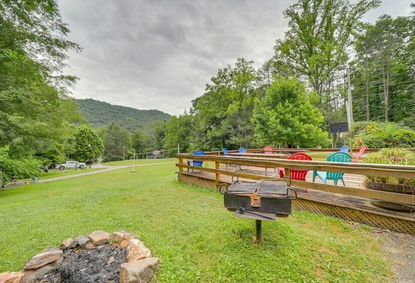 Maggie Valley Resort Home: Fire Pit, Pool & Stream