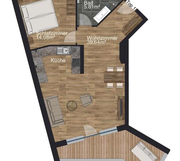 带1个卧室的带阳台的公寓, Alte Schmiede Hiltpolt