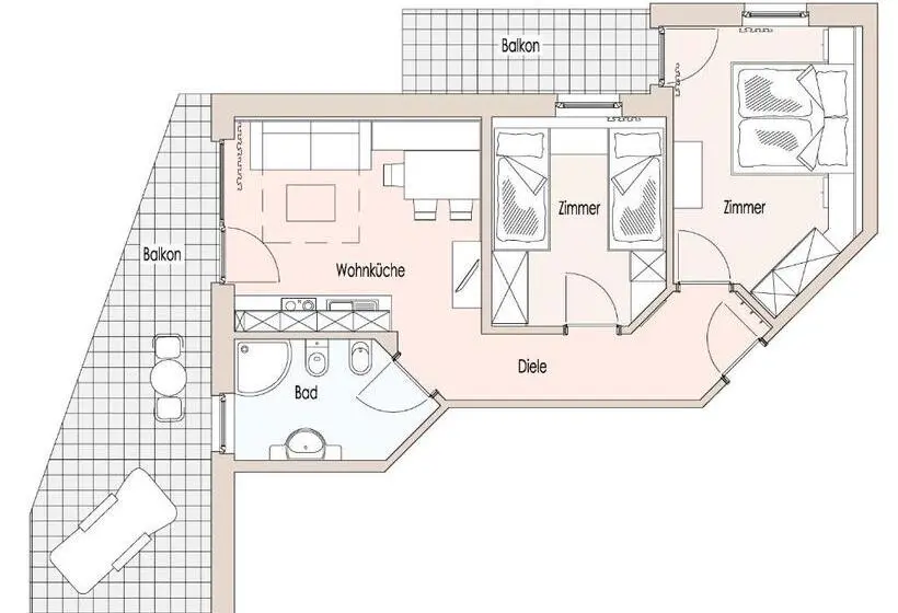 バルコニー付２ベッドルームアパートメント, Amelia Apartments