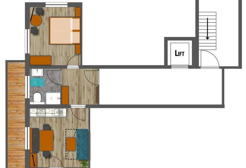 דירה בת חדר שינה 1 עם מרפסת, Appartement Pension Auhof