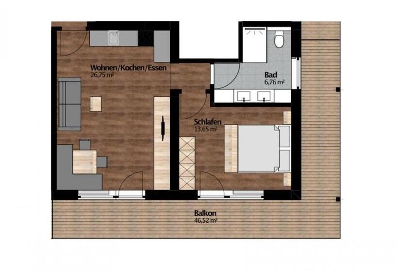 带1个卧室的带阳台的公寓, Rustika   Appartements & Spa