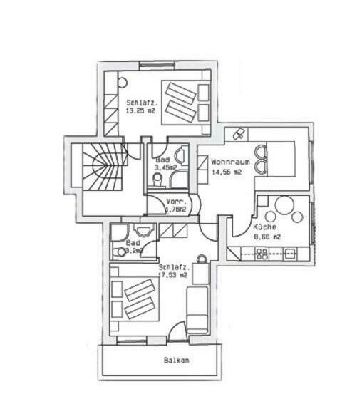 Appartamento 2 Camere da Letto con Balcone, S'jechlas