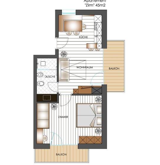 带1个卧室的公寓, Balgnerhof