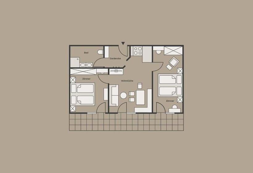 バルコニー付2ベッドルームアパートメント, Apart Pension Bergland