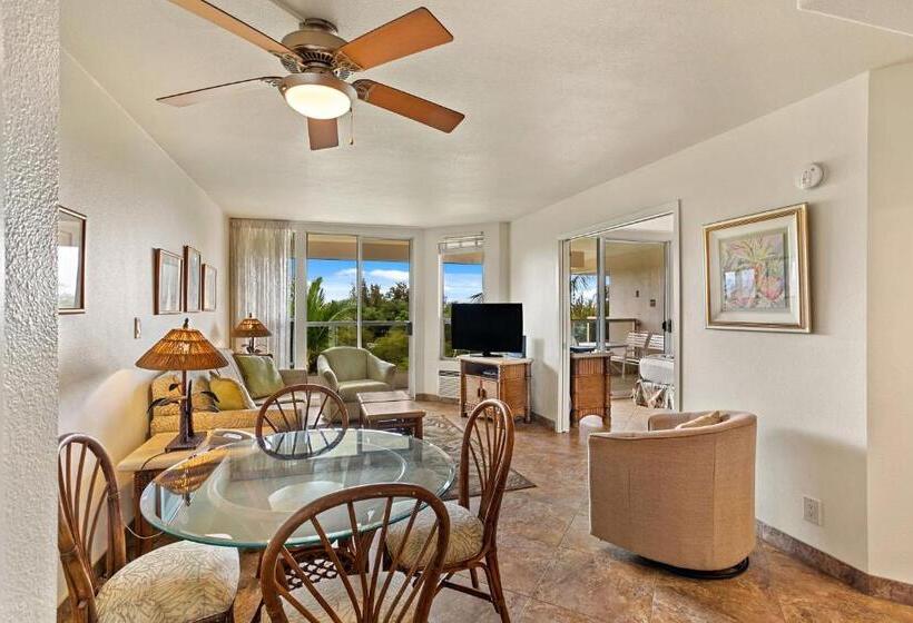 شقة ديلوكس غرفة نوم واحدة إطلالة جانبية على البحر, Aston At The Maui Banyan