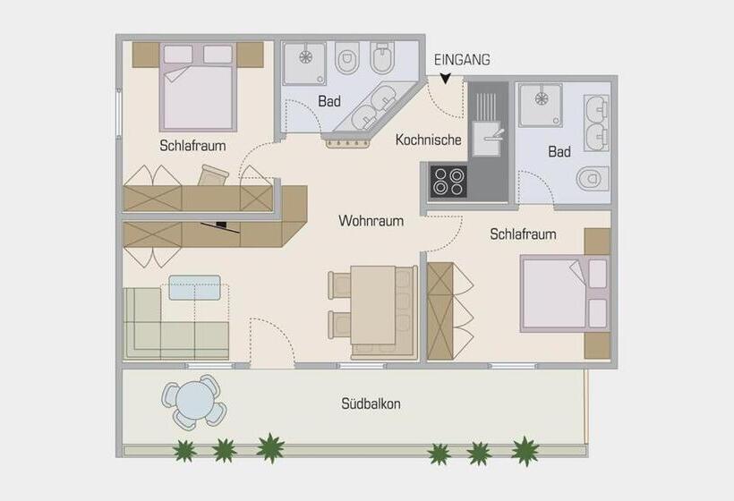 침실 2개 아파트, Residence Hirzer