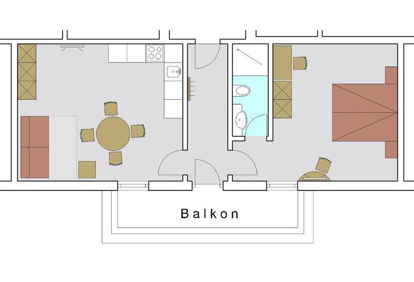 침실 1개 발코니 아파트, Biberhof