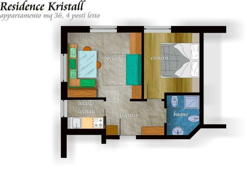 شقة بغرفة نوم واحدة, Residence Kristall  Fiemme Holidays