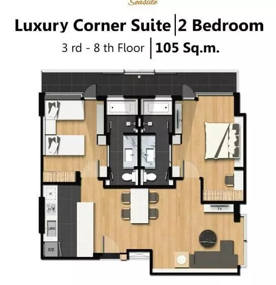 デラックススイート2ベッドルーム, Balcony Seaside Sriracha Hotel & Serviced Apartments