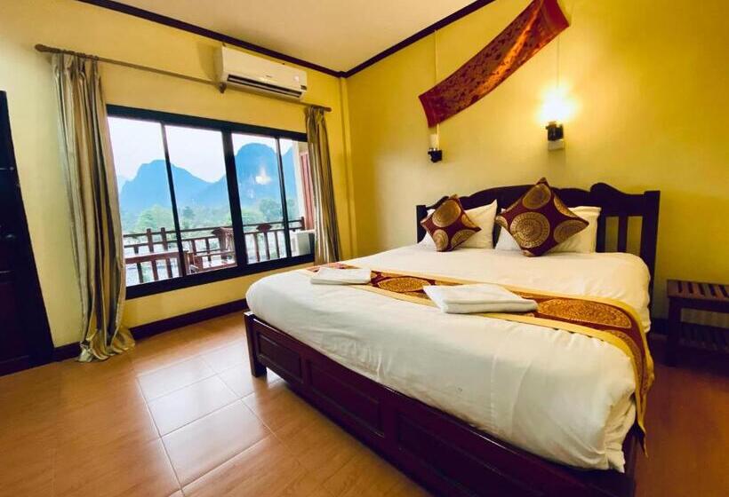Quarto Deluxe com Sacada, Vang Vieng Hana River View Hotel & Travel