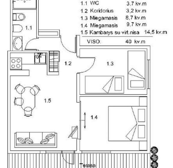 آپارتمان 2 خوابه, Palanga Pas Vidute