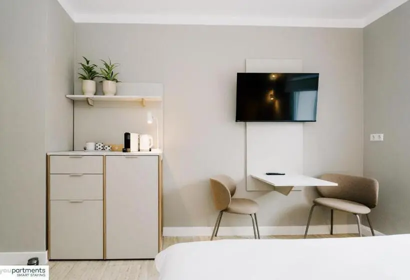 キングサイドベッドのスタンダードワンルーム, Youpartments Zentrale Micro Apartments