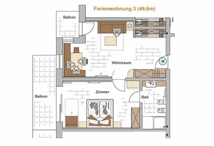 דירה בת חדר שינה 1 עם מרפסת, Apartments Oberdorner