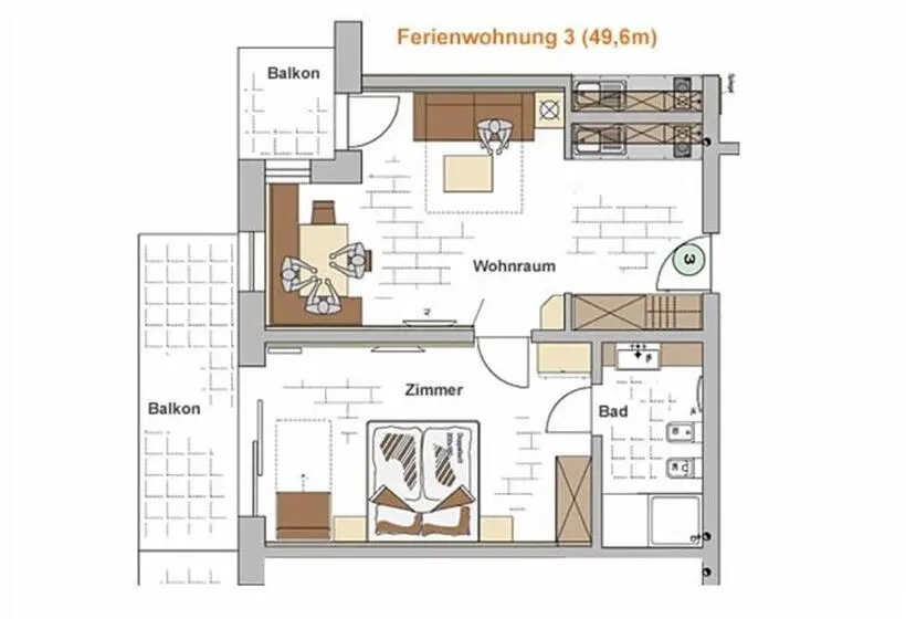 バルコニー付き１ベッドルームアパートメント, Apartments Oberdorner