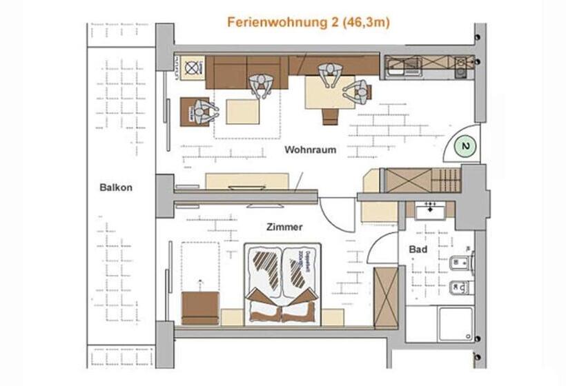 דירה בת חדר שינה 1 עם מרפסת, Apartments Oberdorner