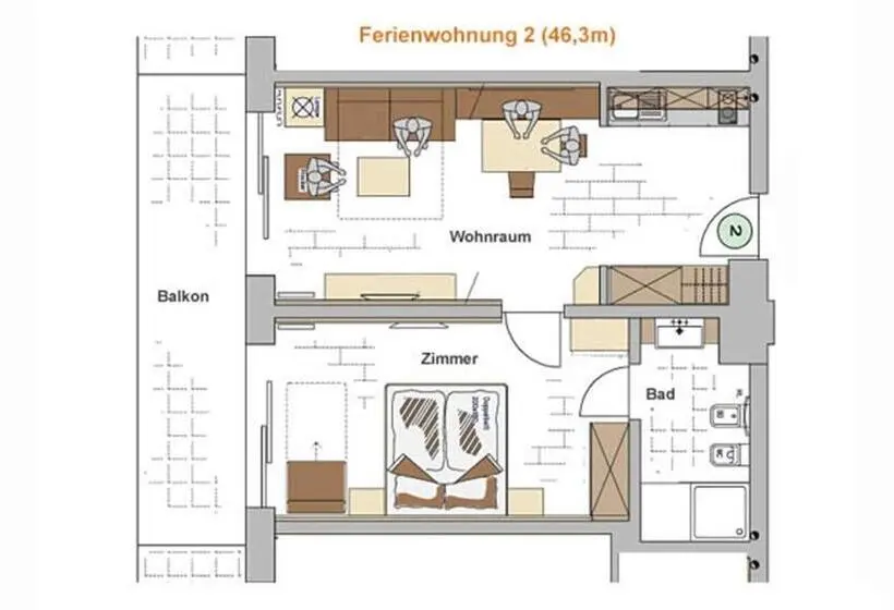 バルコニー付き１ベッドルームアパートメント, Apartments Oberdorner