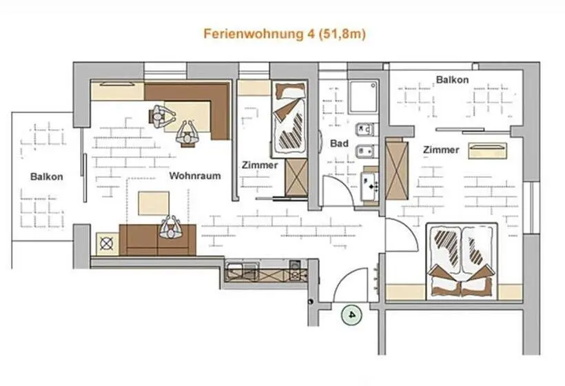 バルコニー付２ベッドルームアパートメント, Apartments Oberdorner