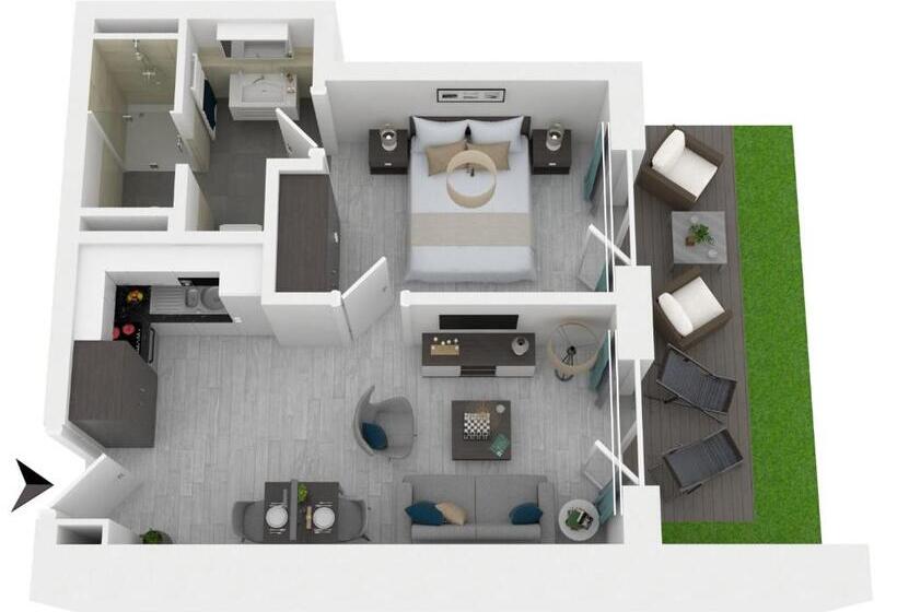 דירת חדר עם טרסה, Apartmentanlage Zwei Wasser Strandhaus