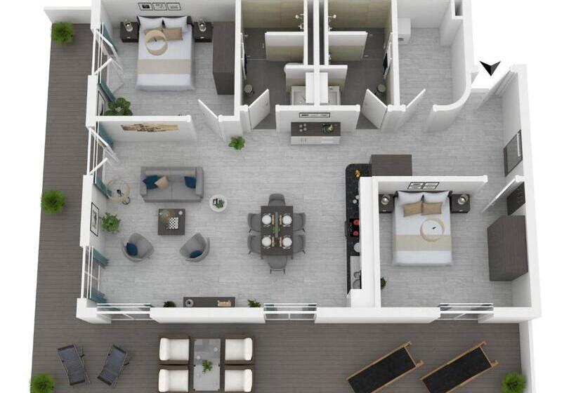 Апартаменты 2 Спальни с Террасой, Apartmentanlage Zwei Wasser  Strandhaus