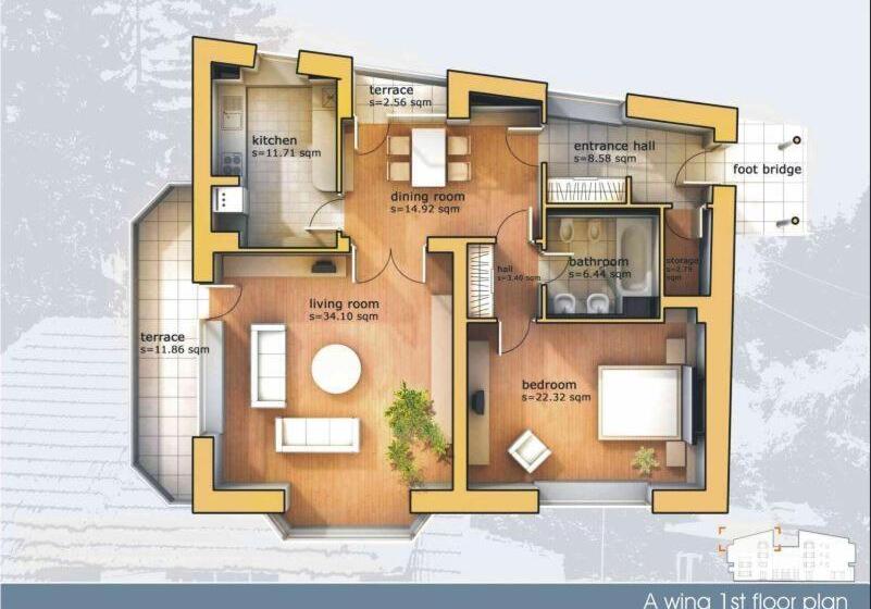 Апартаменты 1 Спальня с Террасой, 6 Apartments