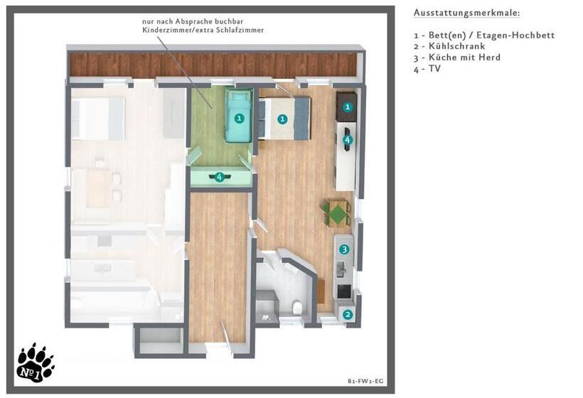 شقة غرفة نوم واحدة بالطابق الأرضى, Numero1 Pension Und Cafe
