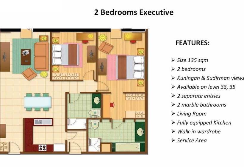 Апартаменты Ejecutiva 2 Спальни, The Mayflower, Jakarta Marriott Executive Apartments