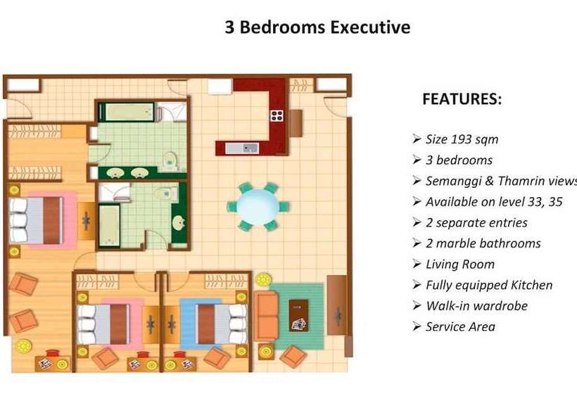 Апартаменты Ejecutiva 3 Спальни, The Mayflower, Jakarta Marriott Executive Apartments