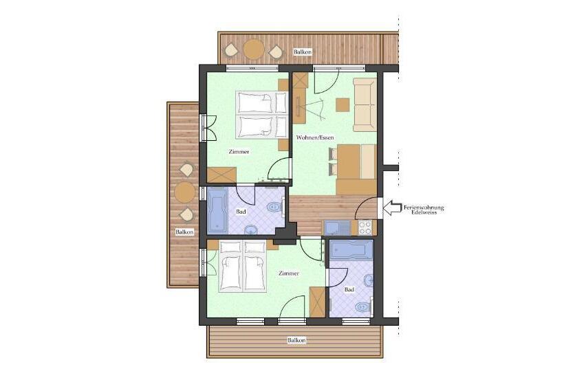 Апартаменты 2 Спальни с Балконом, Rosenhof  Premium Apartments & Erlebnisbauernhof