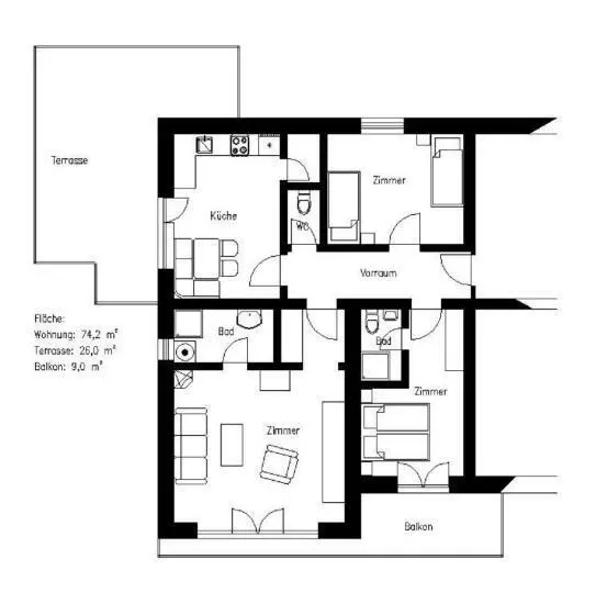 テラス付き１ベッドルームアパートメント, Haus Franz