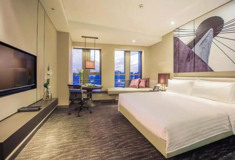 キングサイズベッド、シティビューデラックスルーム, Pan Pacific Tianjin