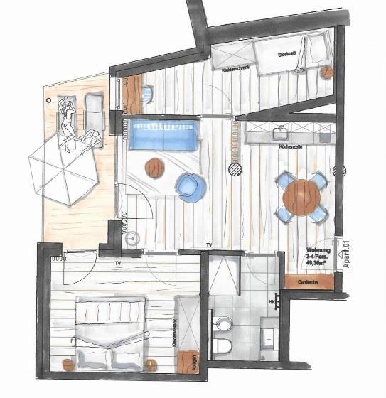 带2个卧室的公寓, Residence Sägemühle