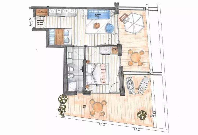 テラス付き１ベッドルームアパートメント, Residence Sägemühle