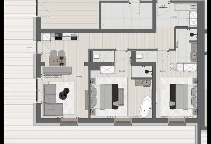 آپارتمان 1 خوابه با بالکن, Jaggling Appartements
