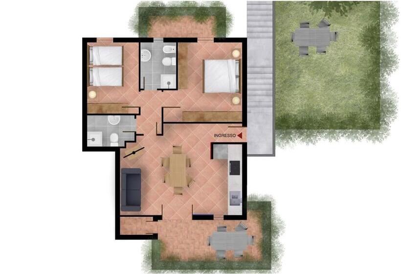 带一卧室的室内套房, Residenza Corte Casara