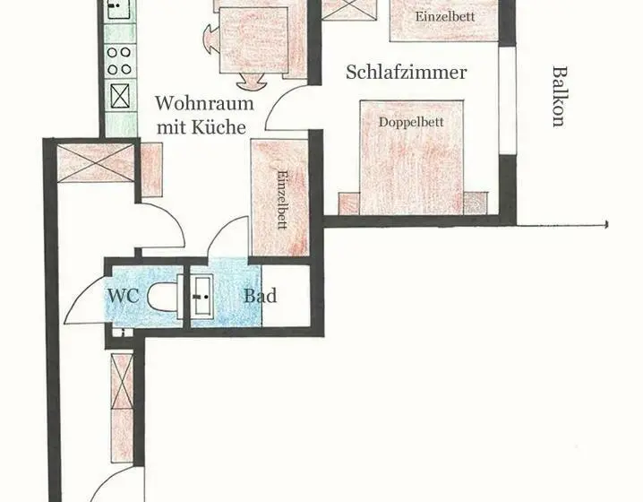 バルコニー付き１ベッドルームアパートメント, Appartment Ransburggut